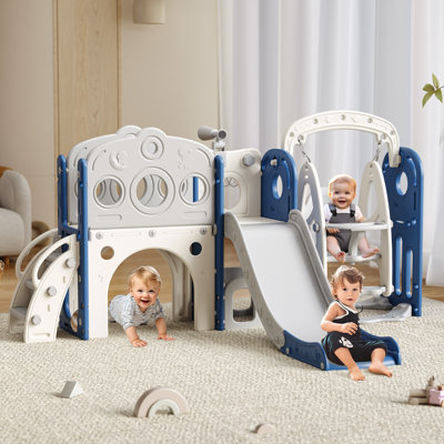 Toddler Slide, Kids Swing and Slide for Toddlers Outdoor Indoor Playset for Toddlers with Basketball Hoop and Ball Playset Telescope Playground