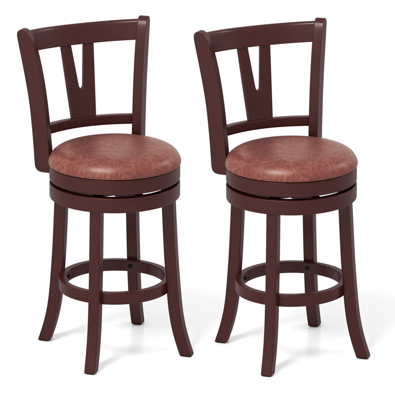 26'' Counter Height Swivel Barstools Set of 2 High Backs & Footrests Solid Wood, Counter Stool (26" Seat Height), 2