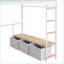 Lit mezzanine en métal pleine grandeur avec DEL, bureau, tiroirs de rangement et amp; Garde-robe - blanc, aucun sommier nécessaire