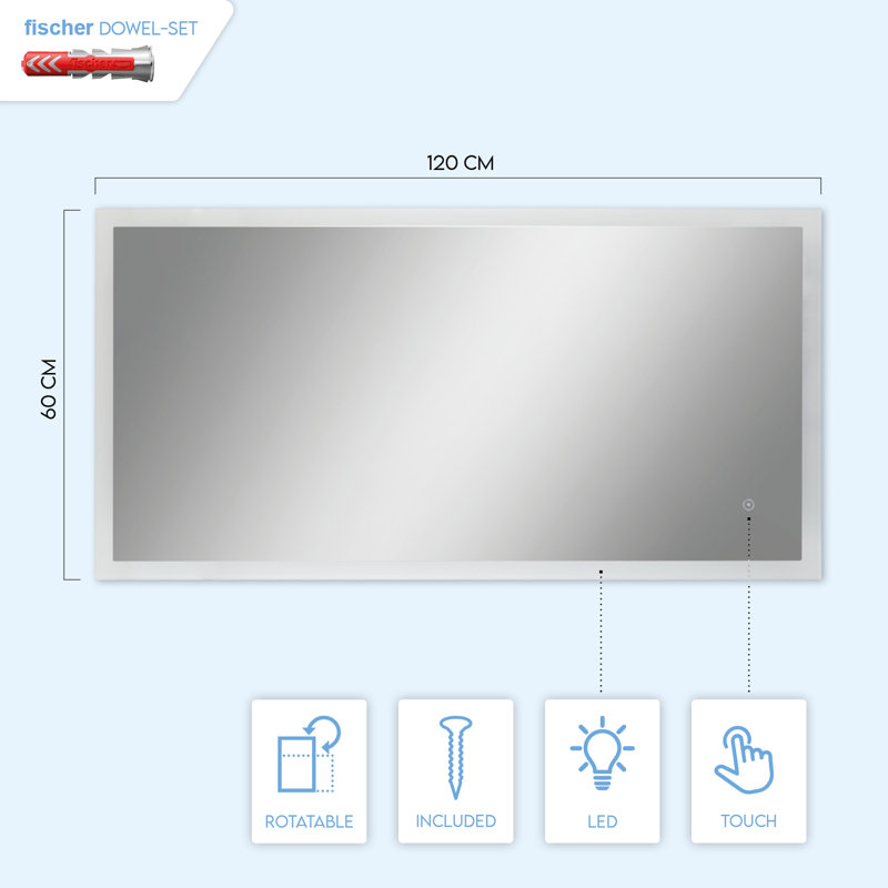Aaldrik Metal Flat Wall Mirror, 60cm H x 120cm W