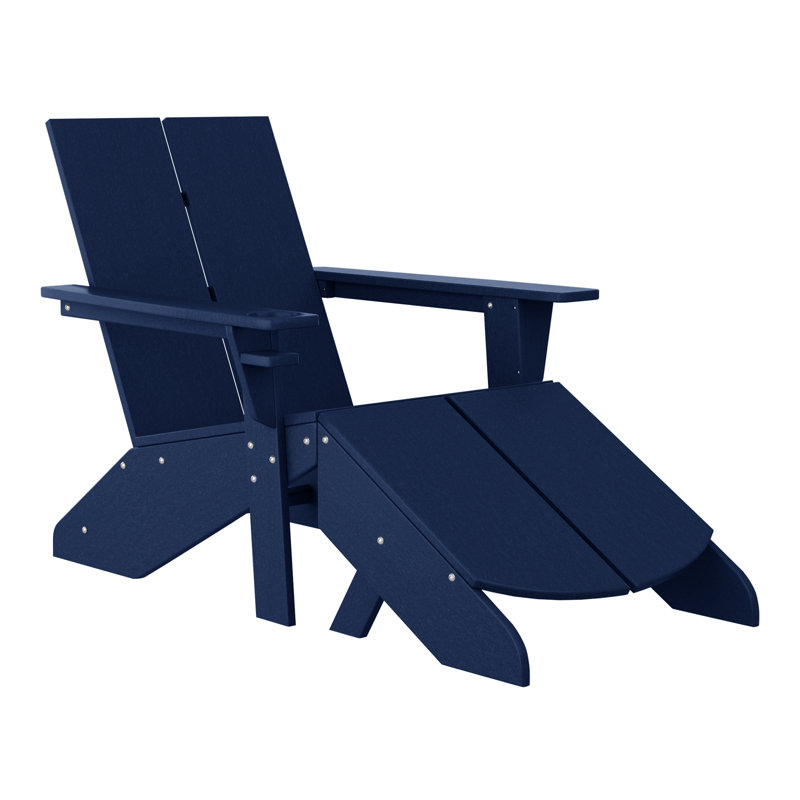 Modern Poly Adirondack Chair With Ottoman, Navy