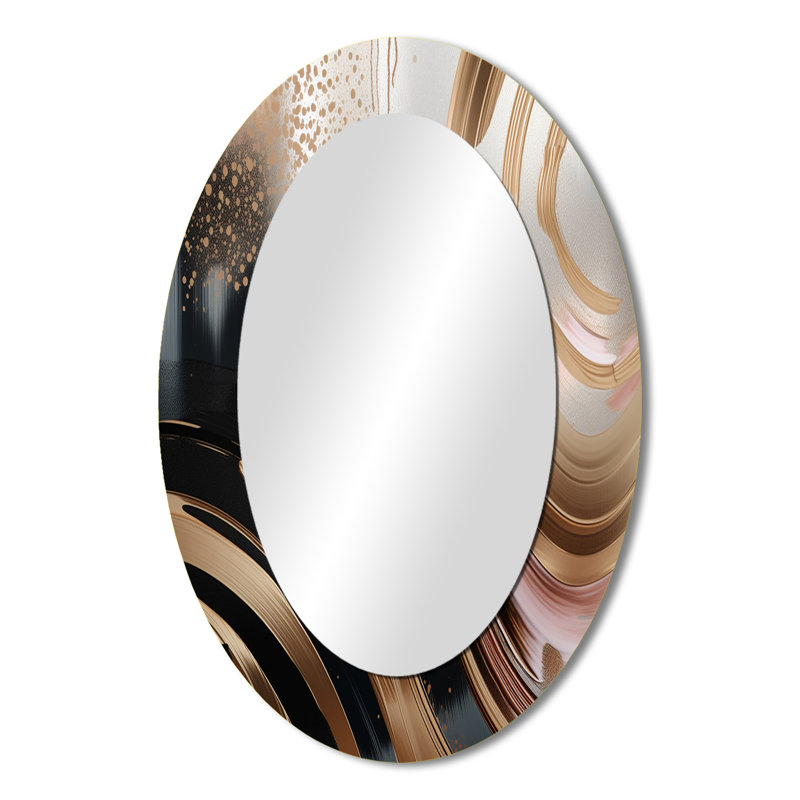 Miroir mural ovale doré et rose avec tourbillons vibrants III, 36 po x 24 po