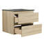 Lavabo de salle de bain mural 24 po, lavabo en céramique noire, 2 tiroirs avec fermeture en douceur, chêne, armoire combinée moderne en contreplaqué, lavabo, tiroirs fermés, protection-979469396-979469393-979469397