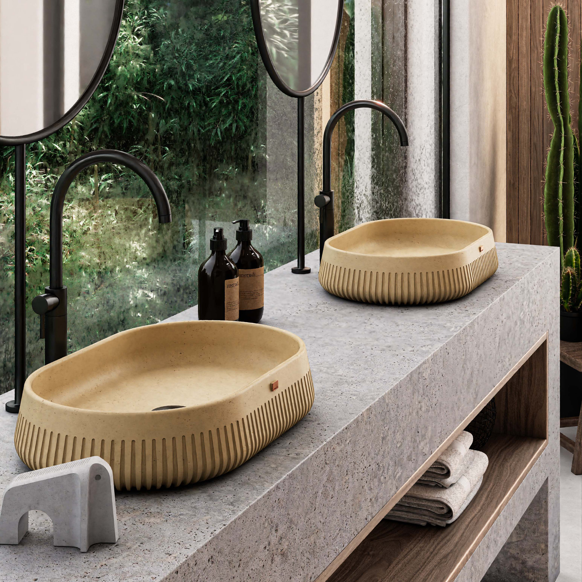 Papua Concrete Handmade Bathroom Sink, Desert Brown