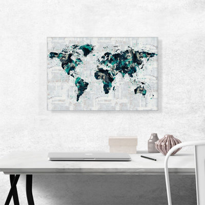 «Green Grey Black World Map», impression sur toile tendue