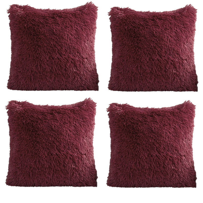 Faux Fur Pillow Cover, 18" x 18", Wine Red