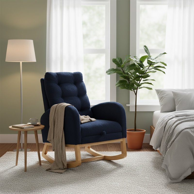 Chaise berçante classique rembourrée avec repose-pieds réglables, Blue