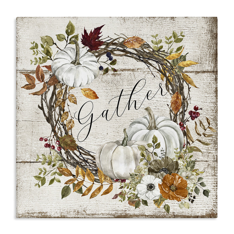 Art mural sur toile Gather Autumnal Wreath par LSR Design Studio, H 17 po x l 17 po