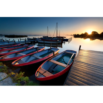 Boats By Pier by Catolla - Wrapped Canvas Print
