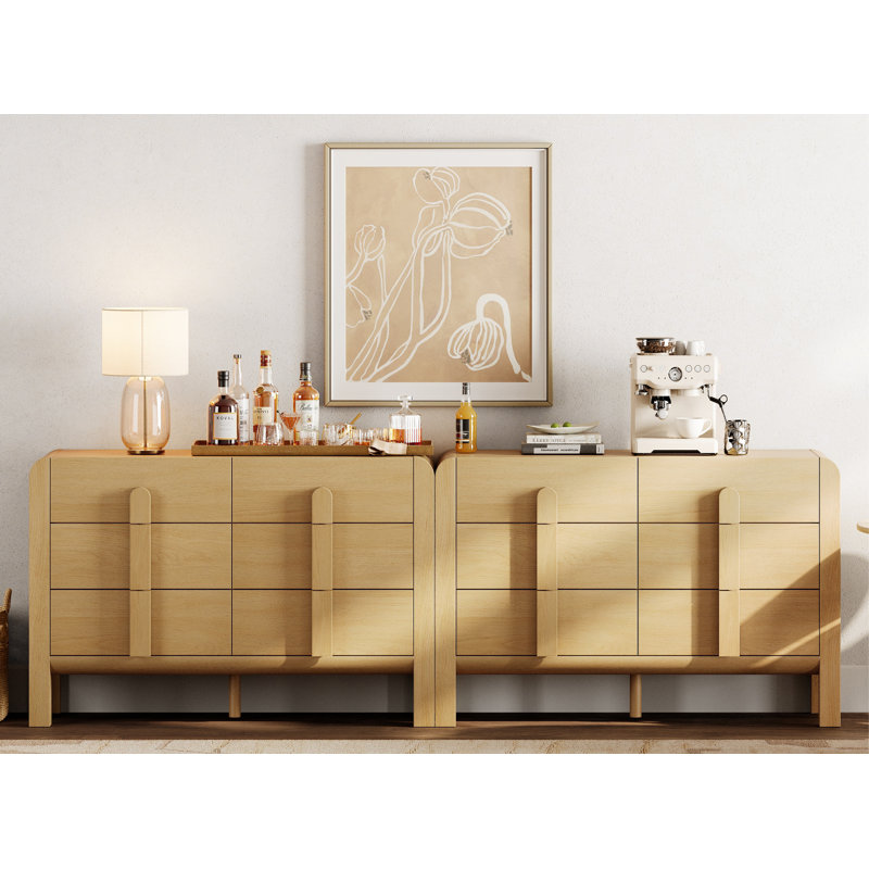 Mid-century 94.4" Wood Sideboard Buffet Cabinet with Storage, Modern 2-In-1 Credenza with Drawers for Kitchen Living Room, Dining Room