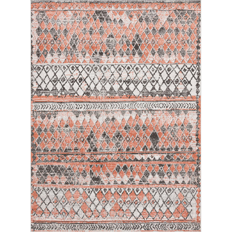 Tapis géométrique orange / gris, Rectangle 8 pi x 11 pi