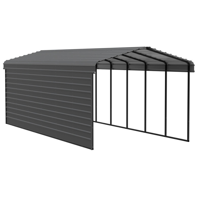 12 x 29 ft Charcoal Steel Carport Kit with Enclosure