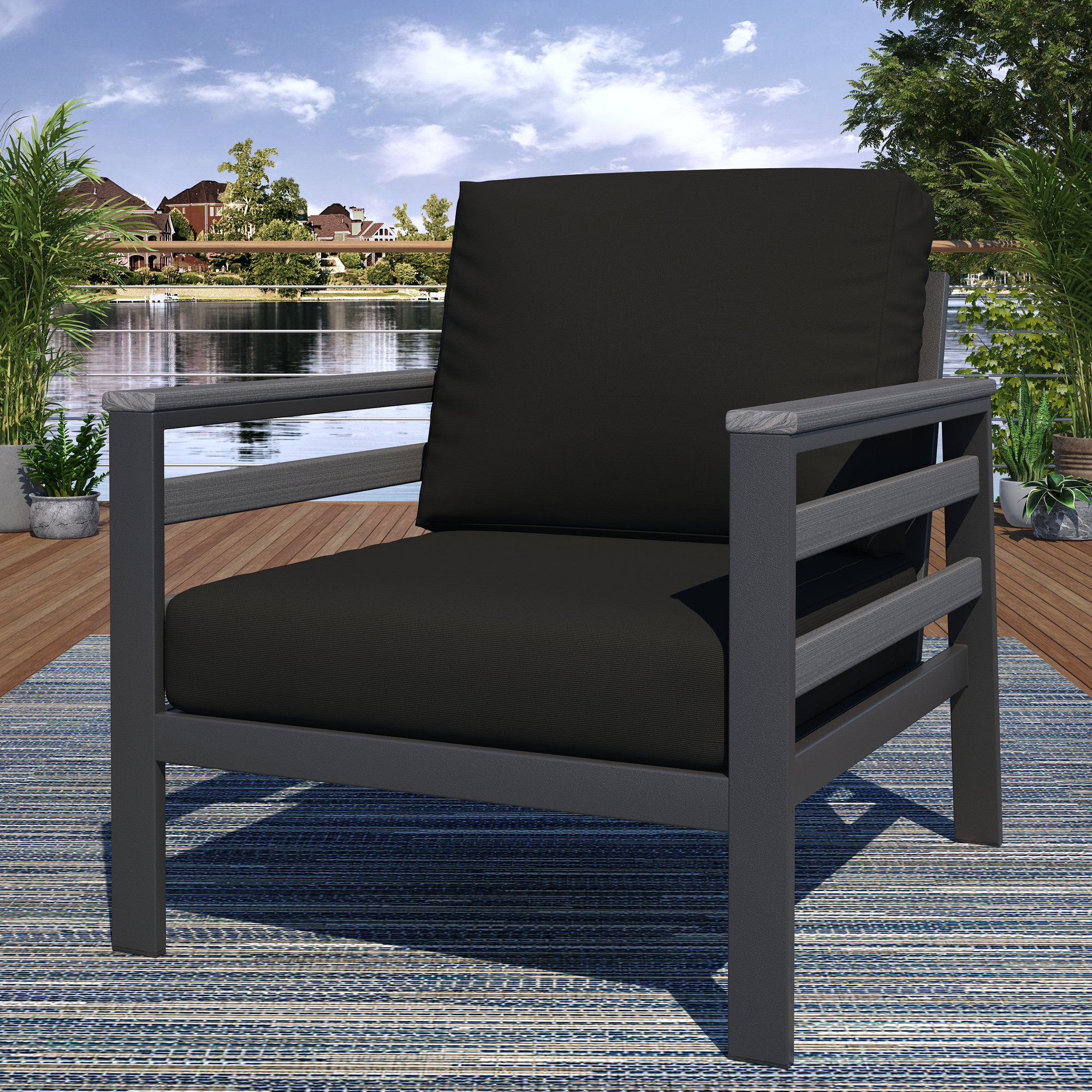 Townsend Patio Chair with Sunbrella® Cushions, Canvas Black Sunbrella® Canvas, Dark Gray