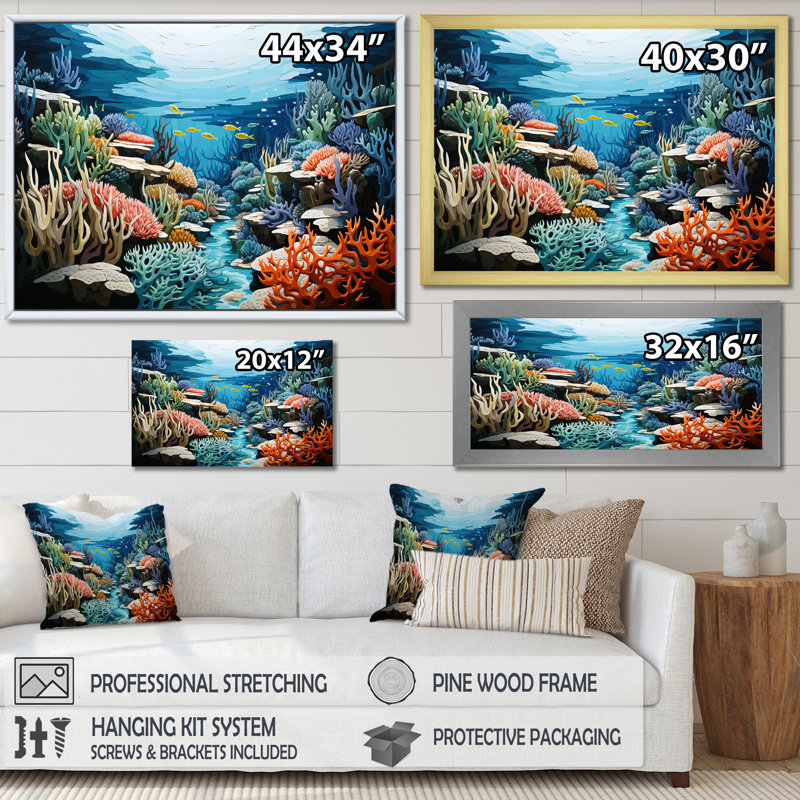 " Under Water Marine Reef Dream ", Black Closed Corner Framed, 12" H x 20" W x 1" D