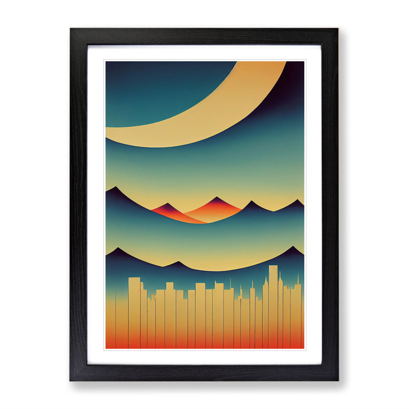 XV1022-2509X Japanese Mountain Landscape Abstract No.2 - Single Picture Frame Print, Black, 64cm H x 46cm W
