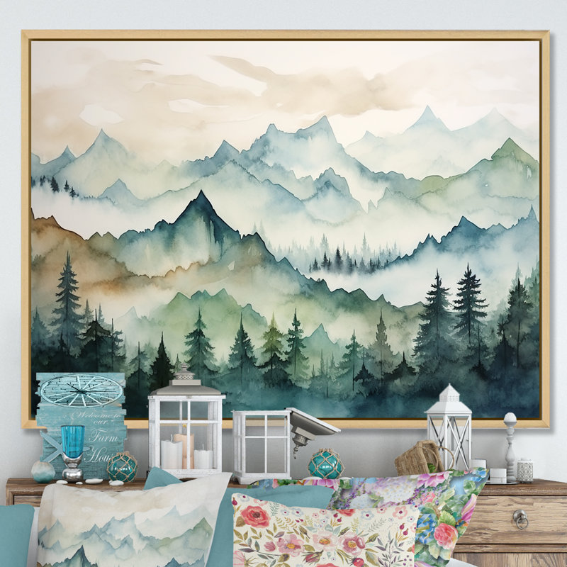Sommet vert, montagnes du Japon - Art encadré au Japon, Cadre flottant brun, H 16 po x l 32 po x P 1 po