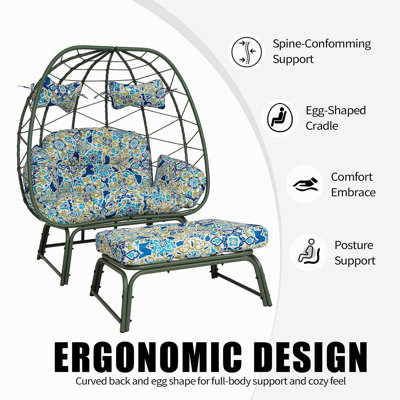 Fauteuil double pour patio avec repose-pieds, fauteuil en osier pour l'extérieur avec coussin, fauteuil pour 2 personnes avec repose-pieds pour balcon, jardin et cour