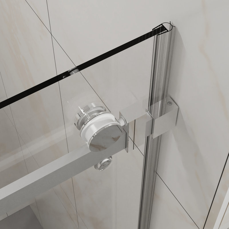 Porte de douche H 72 po, largeur 48 po, verre trempé transparent de 6 mm, revêtement résistant à l'eau, réglable, réversible, éclaboussures, coulissement lisse, cadre en acier coulissant facile à nettoyer, réglable de 44 à 48 po, étanchéité à l'eau,