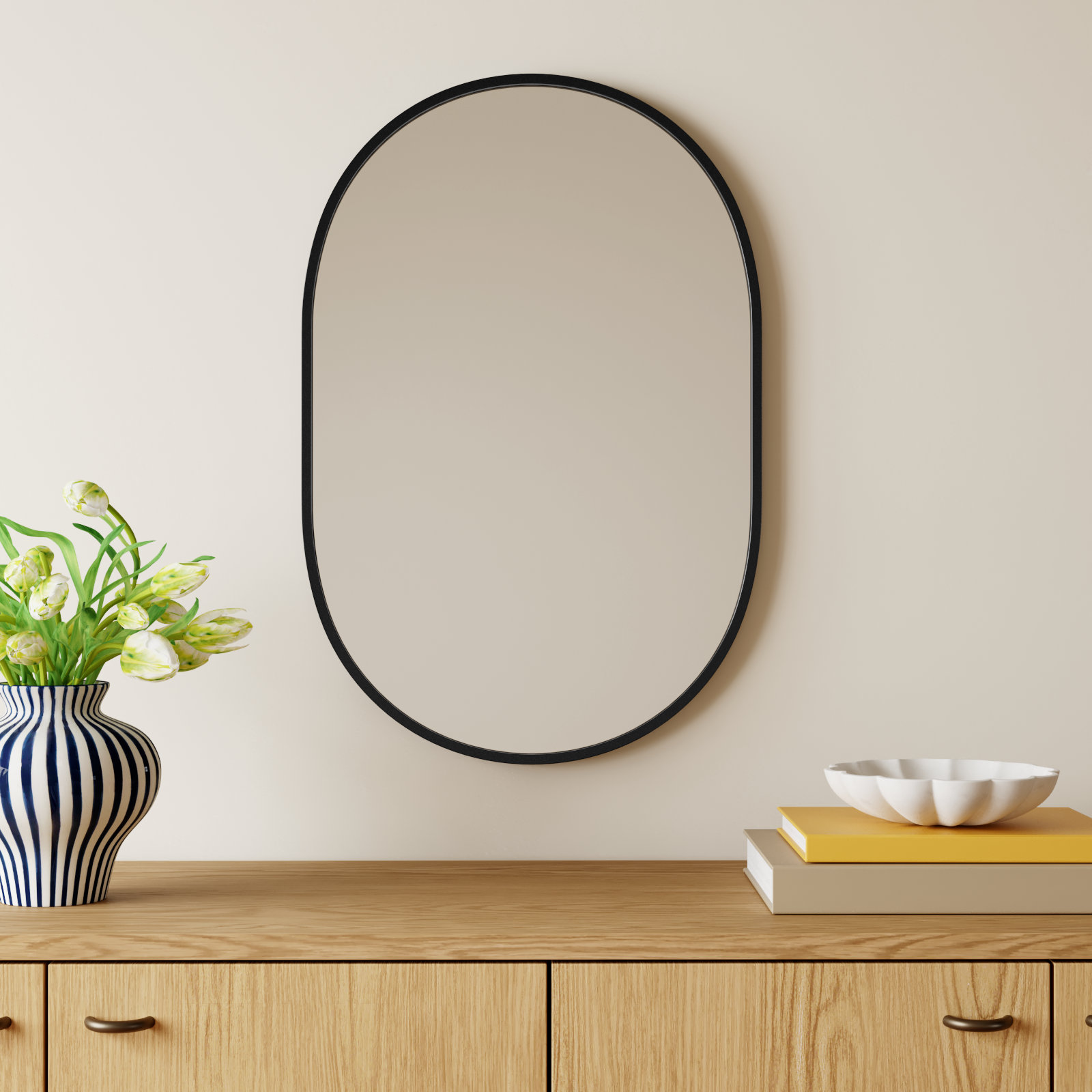 Sabine Metal Pill Wall Mirror, 30" x 20", Black
