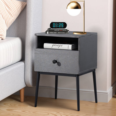 Ensemble de 2 tables de chevet grises avec tiroir et tablette ouverte, petites tables de chevet / tables d'appoint étroites pour chambre à coucher, salon, dortoir, appartement, entrée, bureau, tables de bout modernes avec rangement pour petits espaces