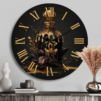 Chic Black And Gold Perfume Bottle VIII - Fashion Golden Face Wall Clock