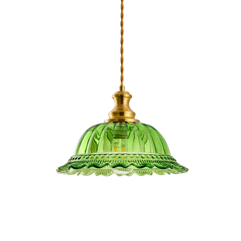 1-Light 10.6'' Pendant Light Fixture With Flower Glass, Green