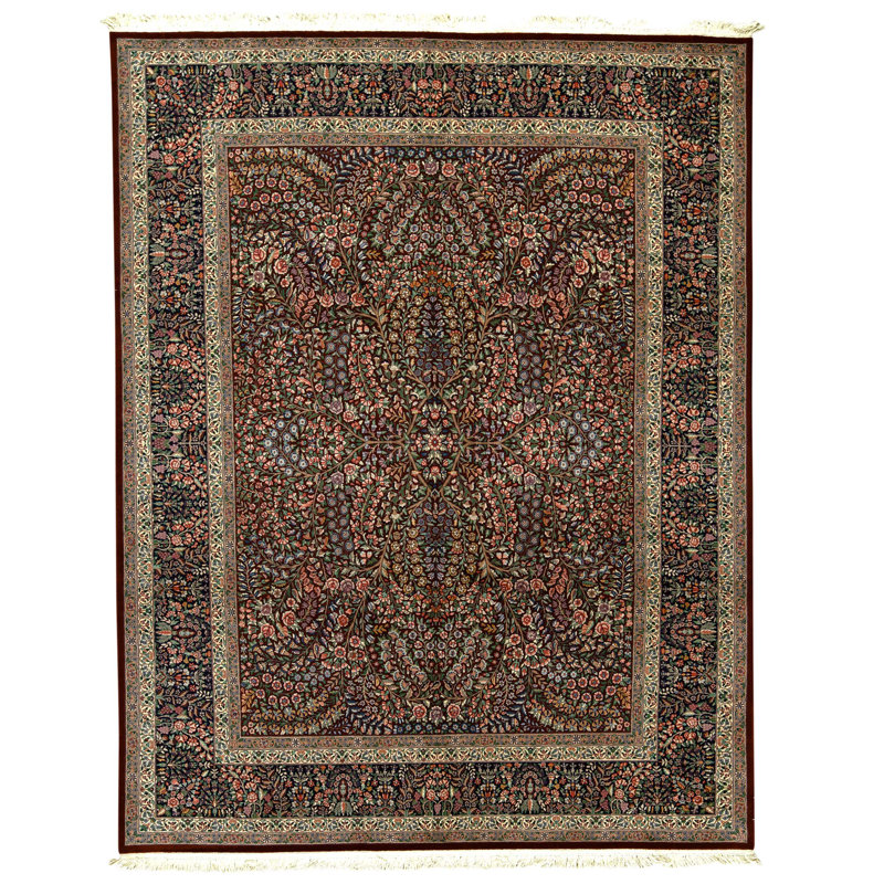 Tapis bleu marine et vin de haute qualité noué à la main