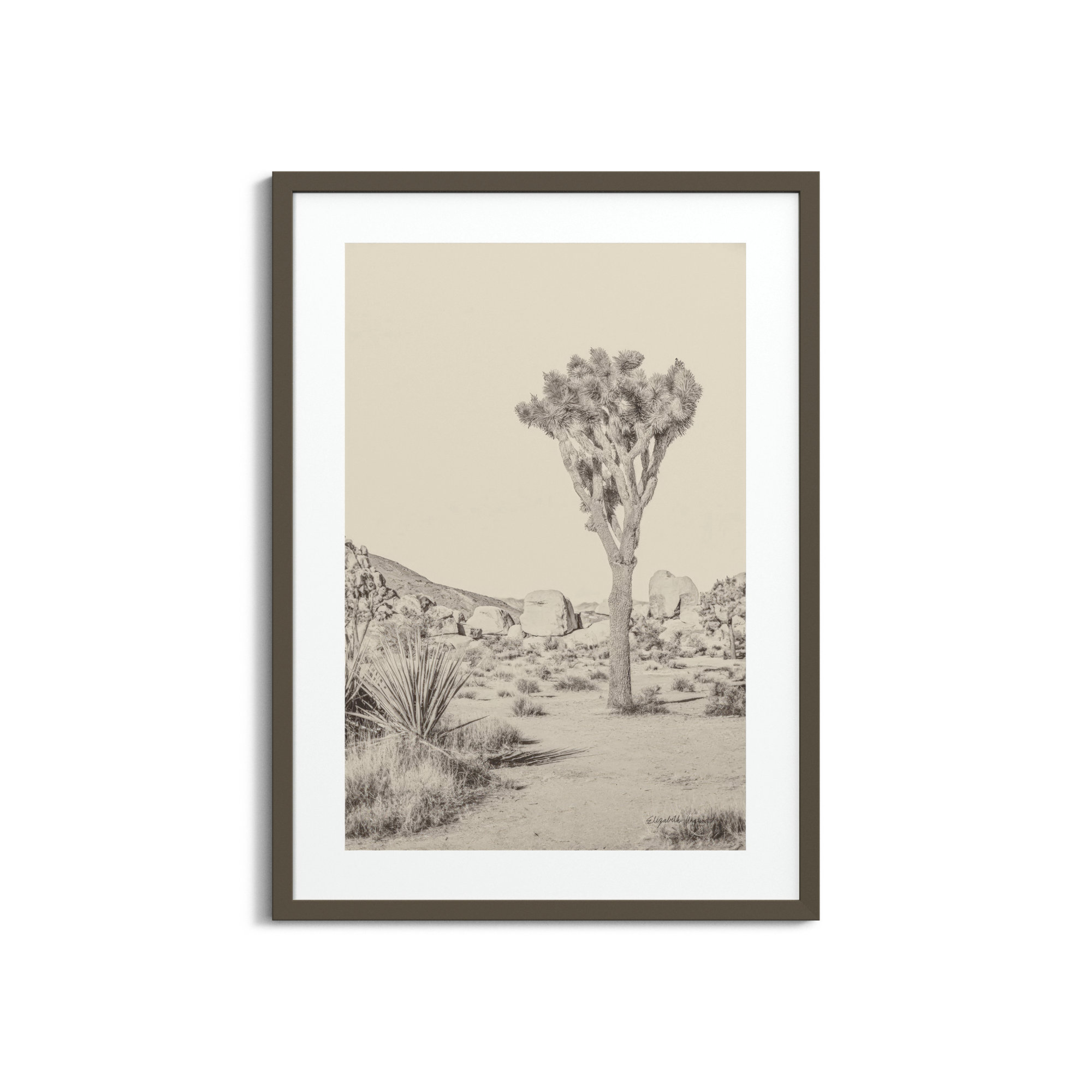 Joshua Tree III Neutral by Elizabeth Urquhart, 33" H x 24" W, Gray Framed