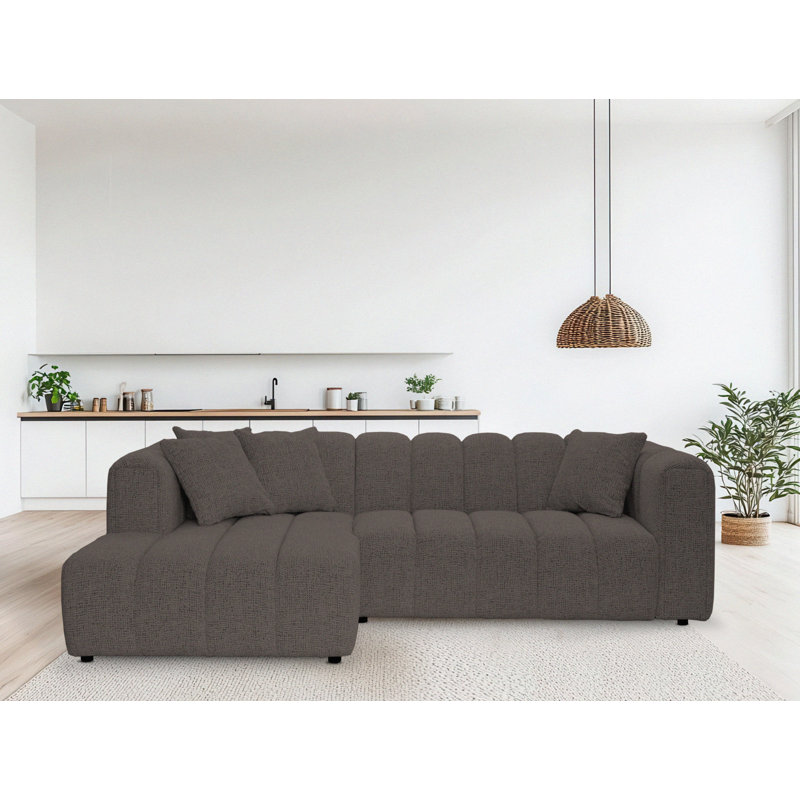 3 Seater Corner Sofa, Polyester - Brown, Left Hand Facing