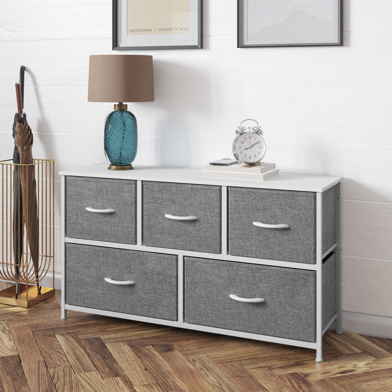 Kathiria 39.4"W 5 Drawer Small Dresser, Kid Dresser, Gray