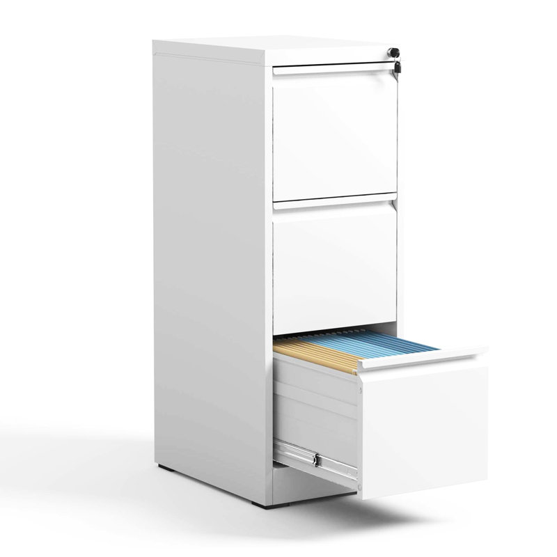 Metal 3 Drawer Office/Home File Cabinet With Lock, , Tilt, Full Extension, Accommodates A4/Legal/Letter Size Files And Boxes Drawers, Strong Steel, , Smooth -Bearing Slides, Tilt For