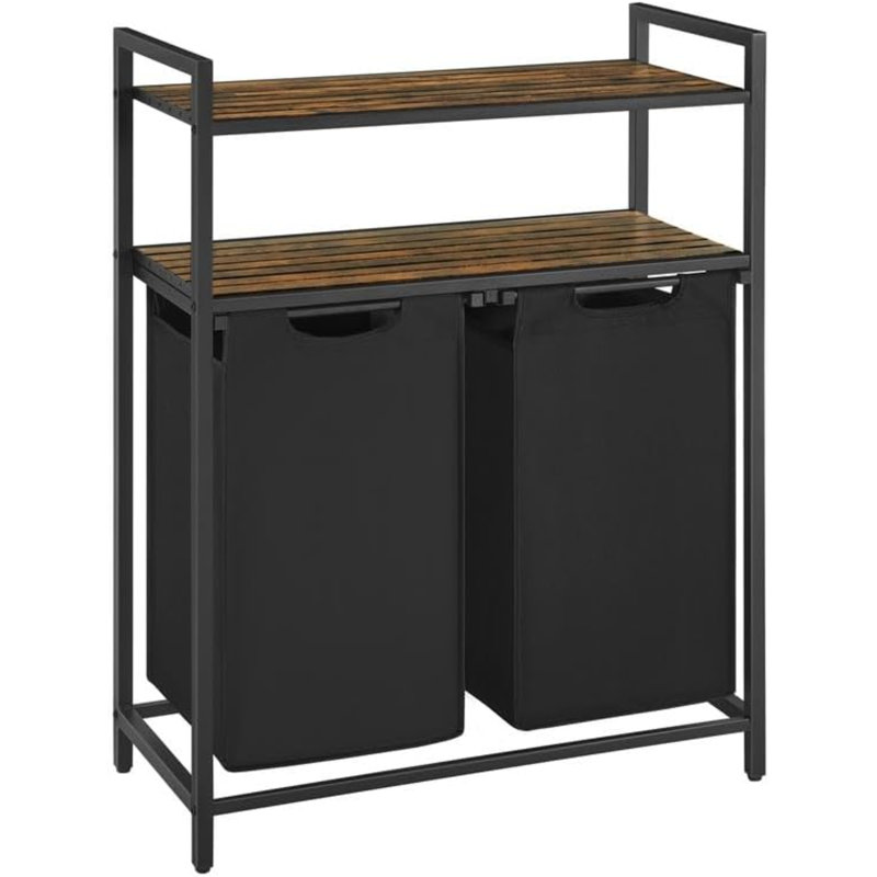 Rustic Black and Brown 2-Shelf Kids Laundry Sorter