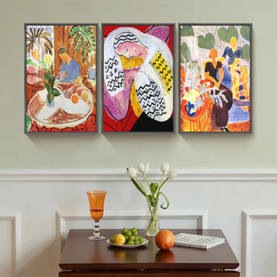 " Black Dress And Violet Dress, The Dream, Small Interior With Round Marble Table " by Henri Matisse 3 - Pieces Painting Print