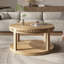 Table basse et canapé de 31,5 pouces en bois massif rond - plateau épaissi à deux niveaux, pieds robustes, table circulaire pour le salon (bois naturel)-605779315