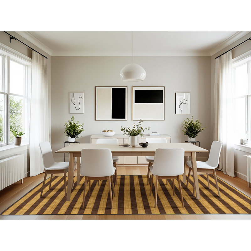 Machine Washable Horizontal Stripes Brown Area Rug, Rectangle 7' x 10'