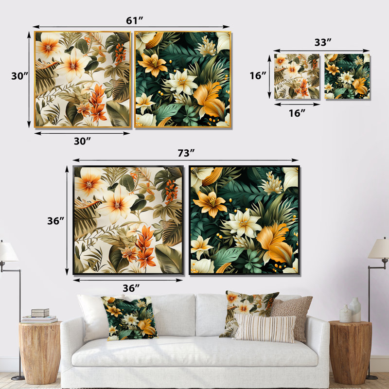 Nirupa - ensemble de 2 reproductions d'art murales Bouquets assortis, Toile tendue, H 16 po x l 33 po x P 1 po