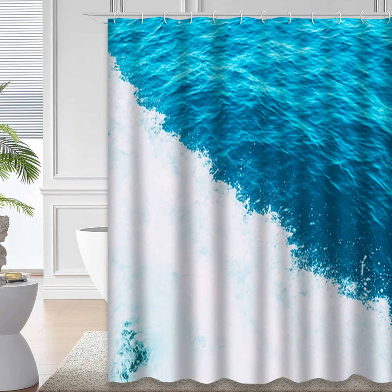 Rideau de douche imperméable Sea Ocean Waves avec 12 crochets, L 72 po x l 72 po