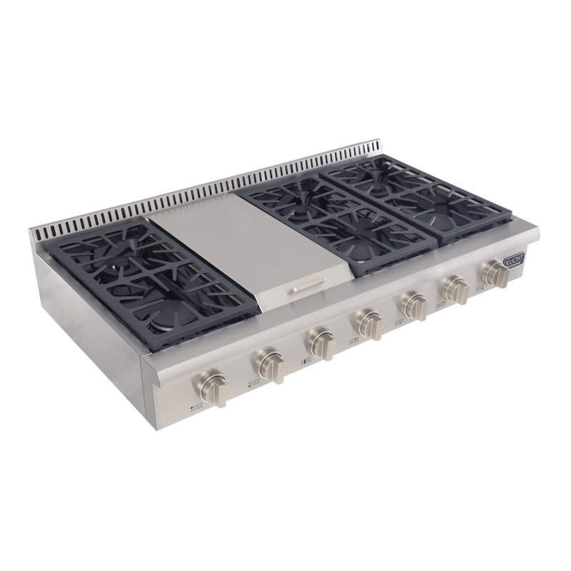 Kucht Professional 48" Stainless Steel 6 Burner Cooktop, Classic Silver, Natural Gas