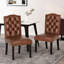 Kd Dining Chairs   Of 2 , Brown Pu Leather Trim, Stylish Button Tufting, Delicate Diamond Stitching, Lovely Tapered Legs