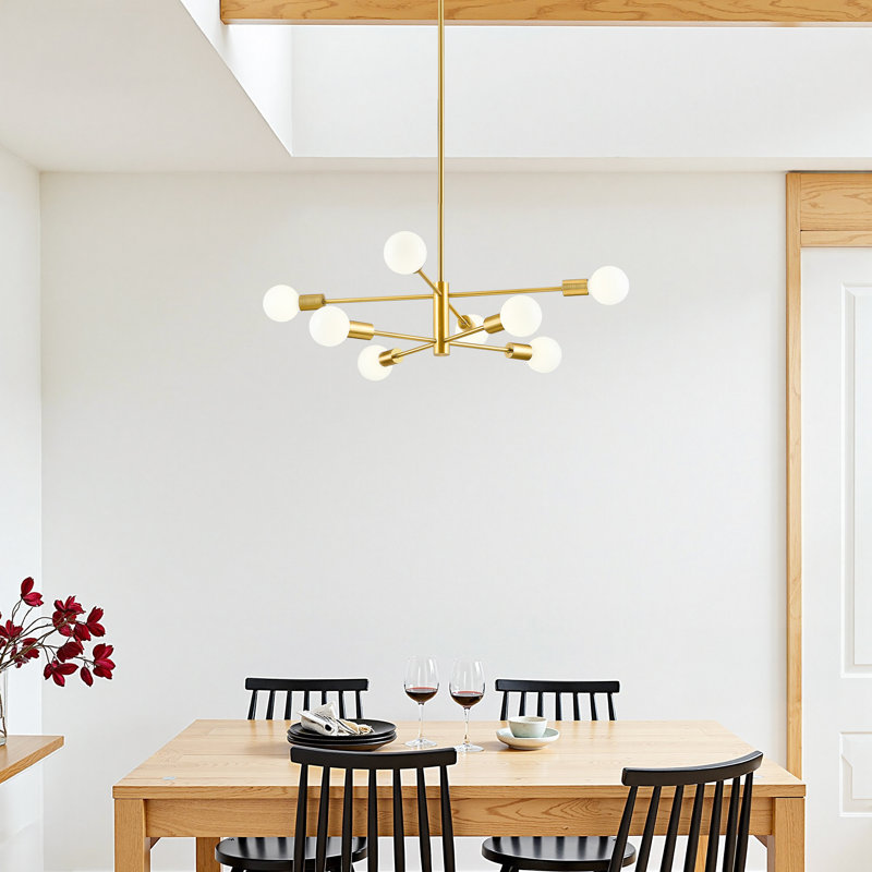 8-Light Modern Sputnik Chandelier for Dining Room with 4 Heights, Gold