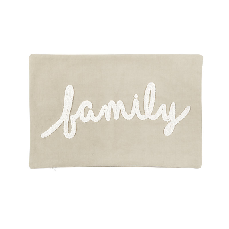 Neutral Embroidered Cotton Lumbar Pillow Cover 13" x 20"