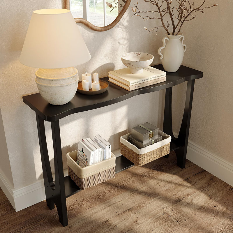 Solid Wood Sofa Table Behind Couch, Black