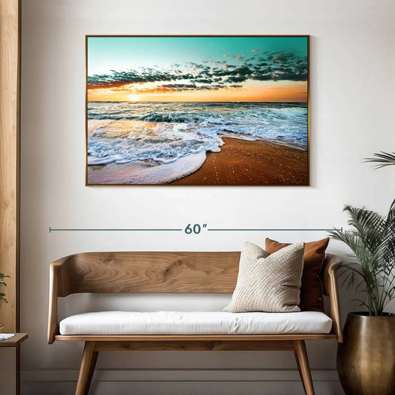 Plage rétro de Cancun, 46 po x 31 po, Cadre flottant doré