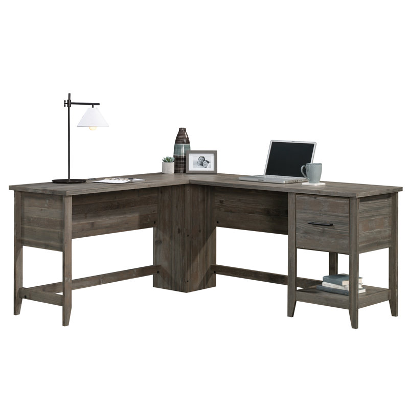 Bureau en bois en L avec tiroir classeur, brun