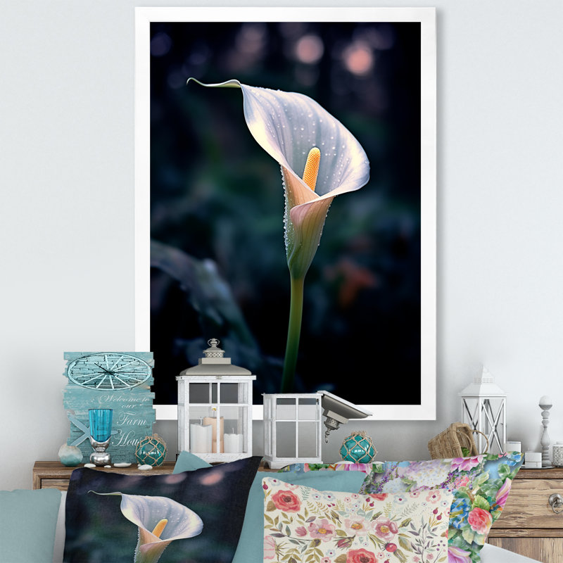Calla Lily Moonlight Magic sur toile, H 32 po x l 16 po x P 1 po, Cadre simple blanc
