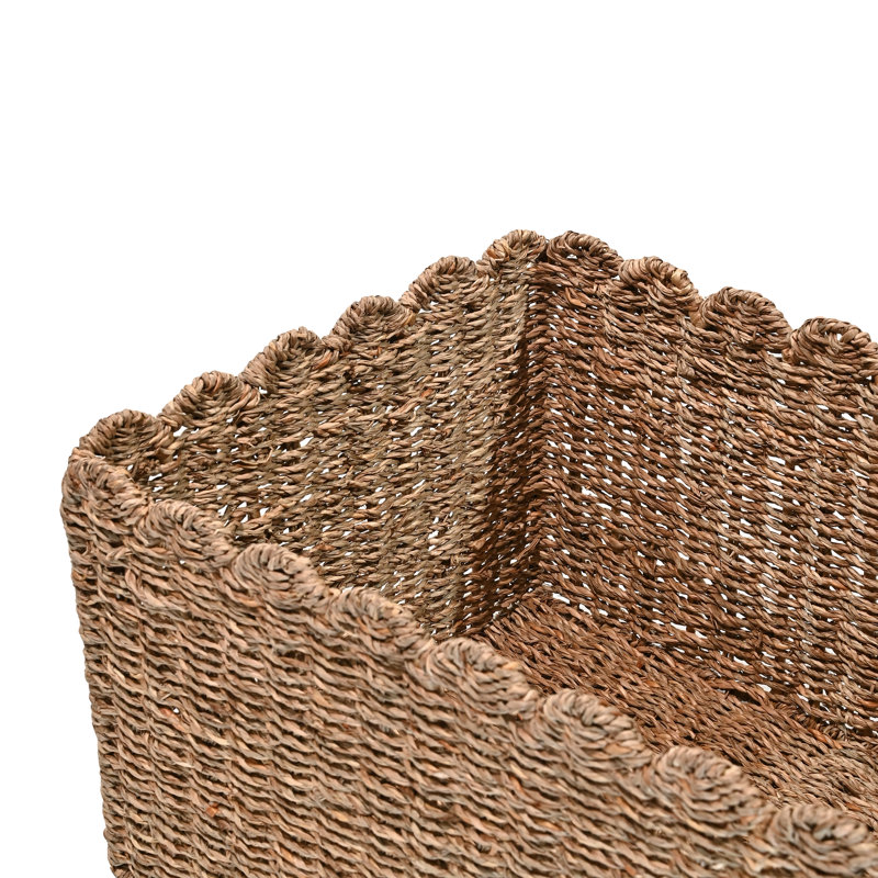 Arden Coastal Cottage Seagrass Scalloped Rectangular Organizing Storage Baskets (Set of 3)