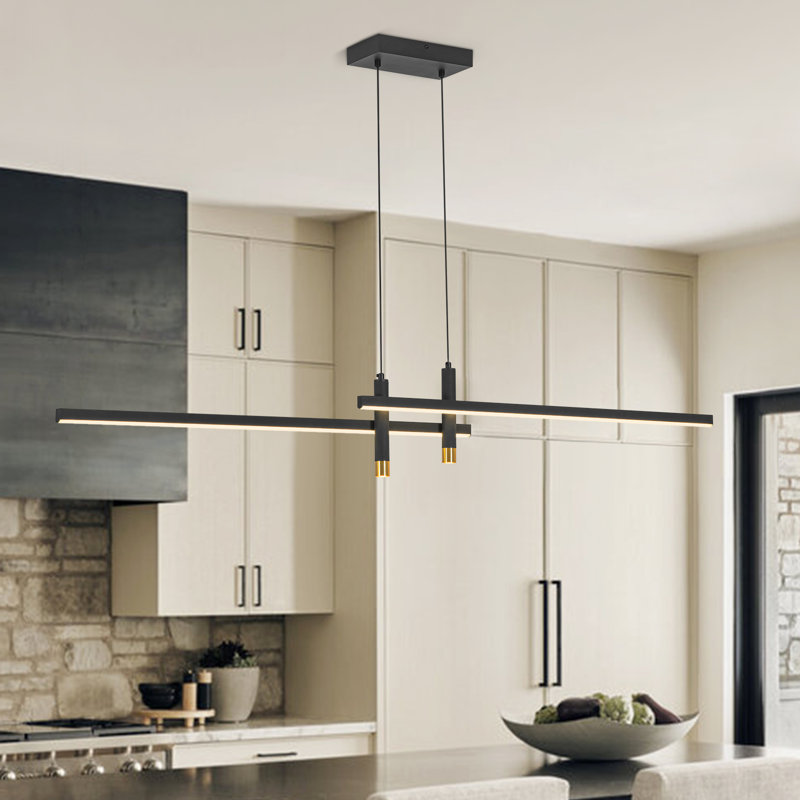 Luminaire suspendu linéaire à 2 lumières pour îlot de cuisine noir et doré