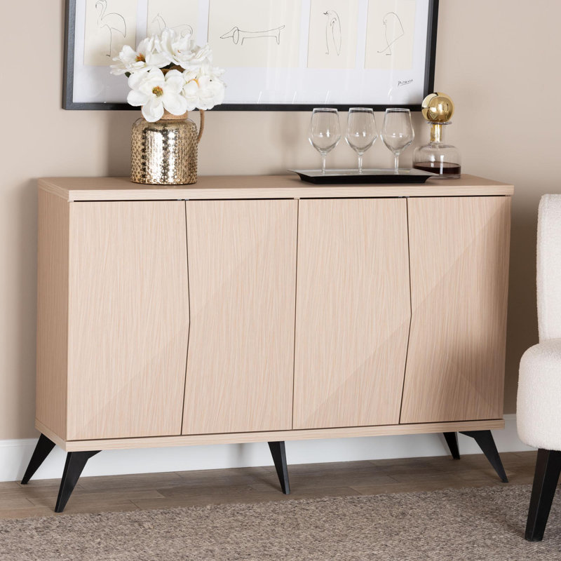 Draper Light Brown and Black Wood 4-Door Sideboard Buffet