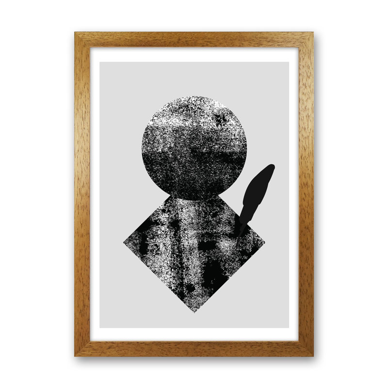 Graffiti Black And Grey Circle Leaf by Pixy Paper - Print, Oak Framed, 42cm H x 29.7cm W x 3cm D