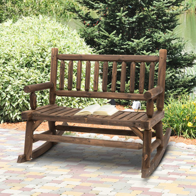 Fauteuil à bascule robuste aspect bûche pour 2 personnes - Assise large en noyer - Idéal pour jardin, terrasse ou patio - Structure de détente extérieure pour deux personnes - Siège confortable et dossier ergonomique